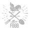 Farm logo with a rooster and farmer\'s tools