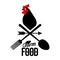 Farm logo with a rooster and farmer\'s tools
