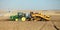 Farm machinery harvesting Idaho potatoes.