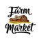 Farm market calligraphic lettering with hangar. Vector engraving vintage