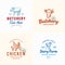 Farm Meat, Poultry and Dairy Logos Set. Abstract Vector Signs or Symbols Templates. Hand Drawn Domestic Animals and