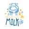 Farm nature milk logo symbol. Colorful hand drawn illustration