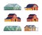 Farm Object with Timbered Red Barn and Greenhouse Vector Set