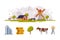 Farm Object with Timbered Red Barn, Hay, Tree, Cow and Windmill Vector Set