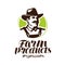 Farm products logo or label. Farmer icon, vector illustration