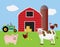 Farm with Red Barn Tractor and Animals