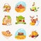 Farm Related Objects Set Of Bright Stickers