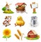Farm set. Agricultural plants, animals and buildings. vector icon