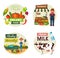 Farm set with farmers, products and animals. Cartoon vector illustration.