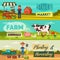 Farm set with farmers, products and animals. Cartoon vector illustration.