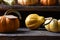 Farm stand with Autumn vegetables including gourds, pumpkins and