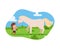 Farm or summer field background with child feeding a horse, flat vector isolated.