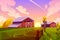 Farm on summer nature rural background with barn