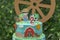 Farm theme boy birthday cake. Beautiful decorated cake. Farmer, barn, donkey, cow and chicken. Selective focus. 2 year anniversary