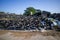 On farm there are many tyres and wheels on a foil