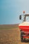 Farm tractor on dirt countryside road