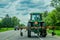 Farm Tractor Driving On Road
