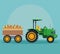 Farm tractor pushing fruits with cart