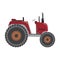 A farm tractor without a roof with a silencer, steering wheel, tires, radiator, a vector stock illustration with a tractor and no