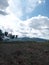 farm, trees, mountain and blue sky