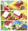 Farm vector farming agriculture in fields and farmhouse illustration agricultural set of rural house on farmland or