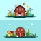 Farm. Vector Flat Design Landscape with Barns