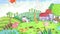 Farm Vegetable Garden Cartoon Animation. Cute animal paintings. Oil pastel crayon doodle hand-drawn animation.