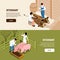 Farm Veterinary Isometric Banners