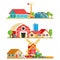 Farm Village Rural Buildings Trees Concept Vector Illustration