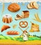 Farm. Wheat and bread. 3d vector set