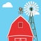 Farm windmill, barn, fence, house