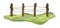 Farm wooden fence with metalic wire between on grass. Vector illustration