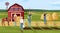 Farm working Vector. Farmers collecting harvest, growing plants and working. Agriculture countryside project template