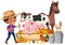 Farmboy and many animals on white background