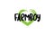 farmboy text word with green love heart shape icon