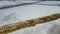 Farmed fish ponds in winter from a bird`s eye view in Silesia, Poland