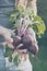 Farmer Adult Man Holding Fresh Tasty Beetroots in Garden Morning