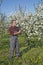 Farmer analyzes flower cherry