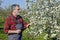 Farmer analyzes flower cherry