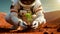 Farmer Astronaut Planting a Small Green Plant on the Planet Mars - Generative Ai