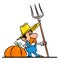 Farmer autumn harvest pumpkin cartoon illustration