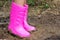Farmer boot shoe in the soil
