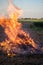 Farmer burns green wastes in bonfire, bonfire outdoors