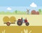 A farmer is carrying a cereal crop in a tractor trailer, a flat vector stock illustration as a concept of eco farm and agriculture