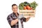 Farmer carrying a crate with vegetables