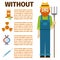 Farmer character man infographic agriculture person farm profession rural gardener worker people vector illustration.