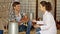 Farmer chatting with woman veterinarian