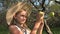 Farmer Child in Apple Orchard, Country Girl Tasting Fruits in Tree at Village 4K