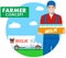 Farmer concept. Detailed illustration of driver, milkman in overalls on background with milk truck in flat style. Vector