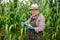 Farmer with corncob in hands standing in a field
